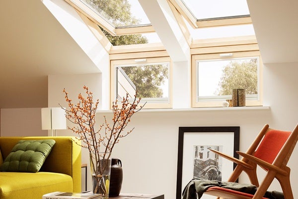 pine roof windows in living room